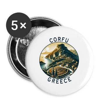 Korfu Griechenland Insel Design - Buttons groß 56 mm (5er Pack) - Weiß - Vorne