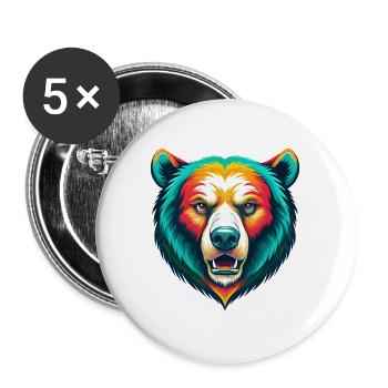 Bär Niedliches Kawaii Cartoon Clipart Tier Gesicht - Buttons groß 56 mm (5er Pack) - Weiß - Vorne