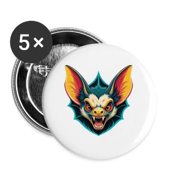Fledermaus Niedlich Kawaii Cartoon Clipart Tier Gesicht - Buttons groß 56 mm (5er Pack) - Weiß - Vorne