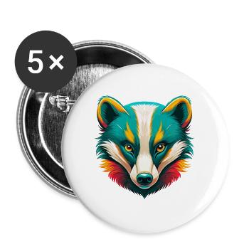 blaireau mignon kawaii dessin animé clipart visage d’animal - Lot de 5 grands badges (56 mm) - blanc - Devant