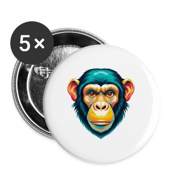 Schimpanse Niedlich Kawaii Cartoon Clipart Tier Gesicht - Buttons groß 56 mm (5er Pack) - Weiß - Vorne