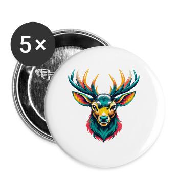 Hirsch Niedlich Kawaii Cartoon Clipart Tier Gesicht - Buttons groß 56 mm (5er Pack) - Weiß - Vorne