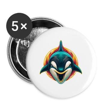 Orca Niedlich Kawaii Cartoon Clipart Tier Gesicht - Buttons groß 56 mm (5er Pack) - Weiß - Vorne