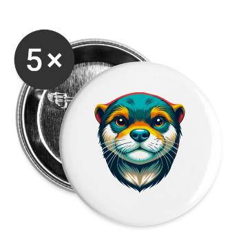 loutre mignon kawaii dessin animé clipart visage d’animal - Lot de 5 grands badges (56 mm) - blanc - Devant