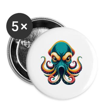 pieuvre mignon kawaii dessin animé clipart visage d’animal - Lot de 5 grands badges (56 mm) - blanc - Devant