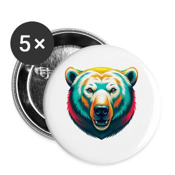 ours polaire mignon kawaii dessin animé clipart visage d’animal - Lot de 5 grands badges (56 mm) - blanc - Devant