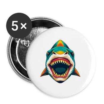 requin mignon kawaii dessin animé clipart visage d’animal - Lot de 5 grands badges (56 mm) - blanc - Devant