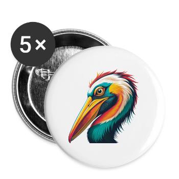 Pelikan Niedliches Kawaii Cartoon Clipart Tier Gesicht - Buttons groß 56 mm (5er Pack) - Weiß - Vorne
