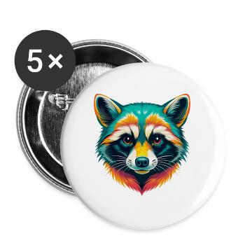 Waschbär Niedlich Kawaii Cartoon Clipart Tier Gesicht - Buttons groß 56 mm (5er Pack) - Weiß - Vorne