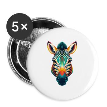 Zebra Niedliches Kawaii Cartoon Clipart Tier Gesicht - Buttons groß 56 mm (5er Pack) - Weiß - Vorne