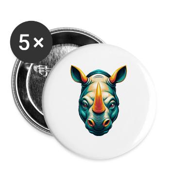 rhinocéros mignon kawaii dessin animé clipart visage d’animal - Lot de 5 grands badges (56 mm) - blanc - Devant