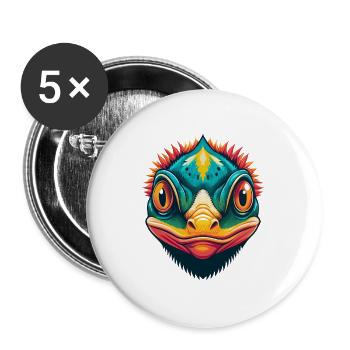 Chamäleon Niedliches Kawaii Cartoon Clipart Tier Gesicht - Buttons groß 56 mm (5er Pack) - Weiß - Vorne