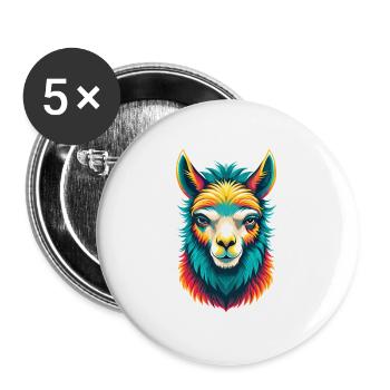 Alpaka Niedliches Kawaii Cartoon Clipart Tier Gesicht - Buttons groß 56 mm (5er Pack) - Weiß - Vorne