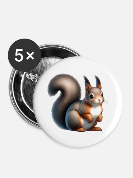 Grauhörnchen - Buttons groß 56 mm (5er Pack) - Weiß