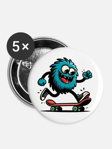 Marsianischer Außerirdischer Außerirdischer auf Skateboard - Buttons groß 56 mm (5er Pack) - Weiß