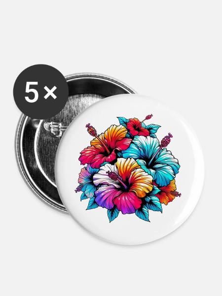 Hibiskusblüten - Buttons groß 56 mm (5er Pack) - Weiß