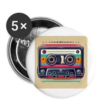 Retro Kassette - Buttons groß 56 mm (5er Pack) - Weiß - Vorne