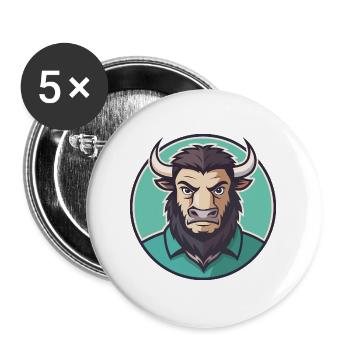 Bison Kawaii Cartoon Character Animal Pet Face - Buttons large 2.2''/56 mm (5-pack) - white - Front