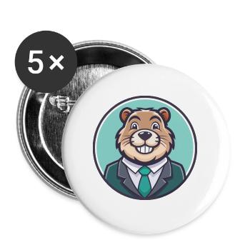 Biber Kawaii Cartoon Figur Tier Haustier Gesicht - Buttons groß 56 mm (5er Pack) - Weiß - Vorne