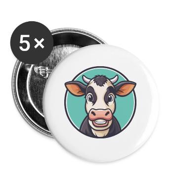 vache kawaii dessin animé personnage animal visage d’animal de compagnie - Lot de 5 grands badges (56 mm) - blanc - Devant