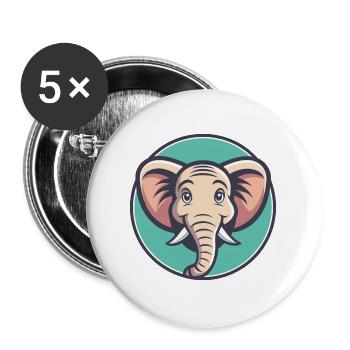 Elephant Kawaii Cartoon Character Animal Pet Face - Buttons large 2.2''/56 mm (5-pack) - white - Front
