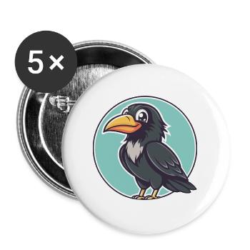 Krähe Kawaii Cartoon Figur Tier Haustier Gesicht - Buttons groß 56 mm (5er Pack) - Weiß - Vorne