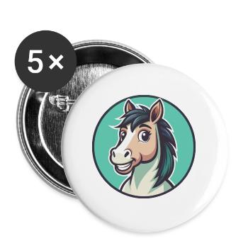 Pferd Kawaii Cartoon Figur Tier Haustier Gesicht - Buttons groß 56 mm (5er Pack) - Weiß - Vorne