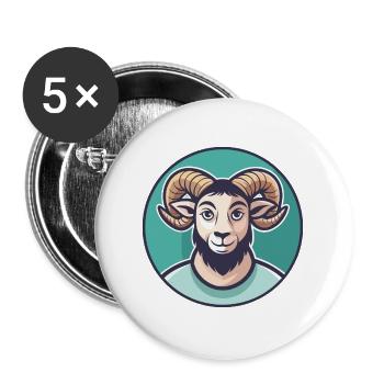 Ram Kawaii Cartoon Character Animal Pet Face - Buttons large 2.2''/56 mm (5-pack) - white - Front