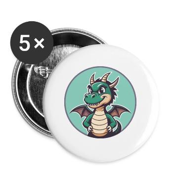 Drache Kawaii Cartoon Figur Tier Haustier Gesicht - Buttons groß 56 mm (5er Pack) - Weiß - Vorne