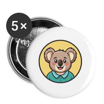 Koala Kawaii Cartoon Figur Tier Haustier Gesicht - Buttons groß 56 mm (5er Pack) - Weiß - Vorne