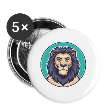 Lion Kawaii Cartoon Character Animal Pet Face - Buttons large 2.2''/56 mm (5-pack) - white - Front