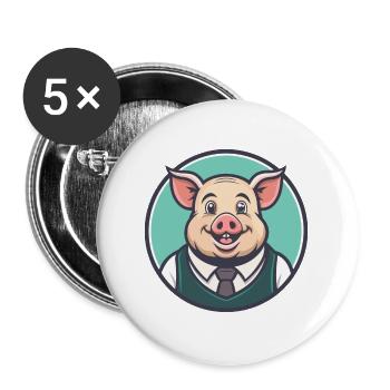 Pig Kawaii Cartoon Character Animal Pet Face - Buttons large 2.2''/56 mm (5-pack) - white - Front