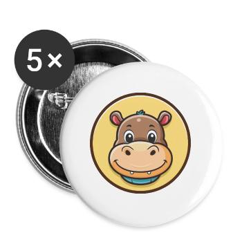 Nilpferd Kawaii Cartoon Figur Tier Haustier Gesicht - Buttons groß 56 mm (5er Pack) - Weiß - Vorne