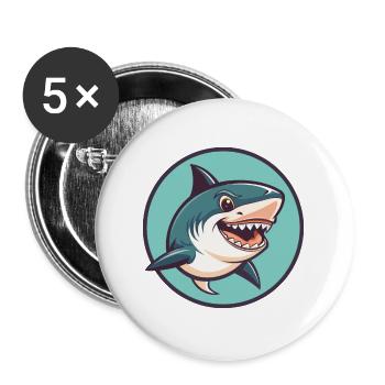 requin kawaii dessin animé personnage animal visage d’animal - Lot de 5 grands badges (56 mm) - blanc - Devant