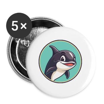 Orca Kawaii Cartoon Figur Tier Haustier Gesicht - Buttons groß 56 mm (5er Pack) - Weiß - Vorne
