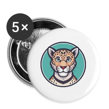 Léopard Kawaii Dessin animé Personnage Animal Visage D’animal - Lot de 5 grands badges (56 mm) - blanc - Devant