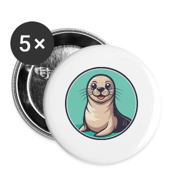 Seal Kawaii Cartoon Character Animal Pet Face - Buttons large 2.2''/56 mm (5-pack) - white - Front