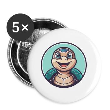 Turtle Kawaii Cartoon Character Animal Pet Face - Buttons large 2.2''/56 mm (5-pack) - white - Front