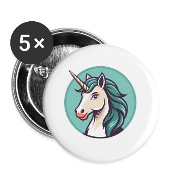 Unicorn Kawaii Cartoon Character Animal Pet Face - Buttons large 2.2''/56 mm (5-pack) - white - Front