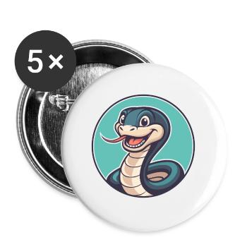 Schlange Kawaii Cartoon Figur Tier Haustier Gesicht - Buttons groß 56 mm (5er Pack) - Weiß - Vorne