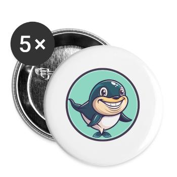 baleine kawaii dessin animé personnage animal visage d’animal - Lot de 5 grands badges (56 mm) - blanc - Devant