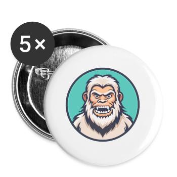 Yeti Kawaii Cartoon Character Animal Pet Face - Buttons large 2.2''/56 mm (5-pack) - white - Front