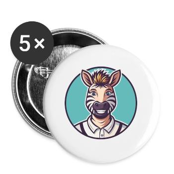 Zebra Kawaii Cartoon Character Animal Pet Face - Buttons large 2.2''/56 mm (5-pack) - white - Front