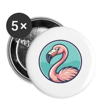 Flamingo Kawaii Cartoon Character Animal Pet Face - Buttons large 2.2''/56 mm (5-pack) - white - Front