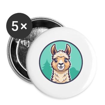 Llama Kawaii Cartoon Character Animal Pet Face - Buttons large 2.2''/56 mm (5-pack) - white - Front