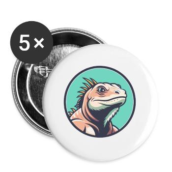Leguan Kawaii Cartoon Figur Tier Haustier Gesicht - Buttons groß 56 mm (5er Pack) - Weiß - Vorne