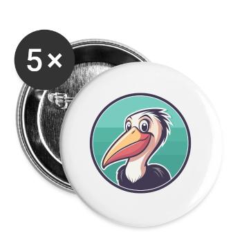 Pelikan Kawaii Cartoon Figur Tier Haustier Gesicht - Buttons groß 56 mm (5er Pack) - Weiß - Vorne