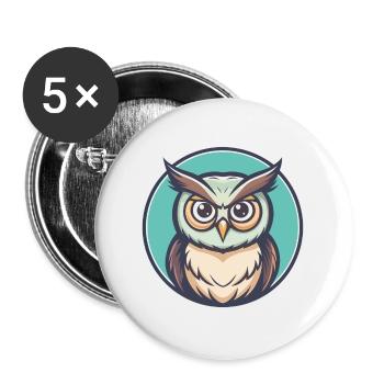 Eule Kawaii Cartoon Figur Tier Haustier Gesicht - Buttons groß 56 mm (5er Pack) - Weiß - Vorne