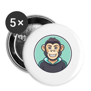 Monkey Kawaii Cartoon Character Animal Pet Face - Buttons large 2.2''/56 mm (5-pack) - white - Front