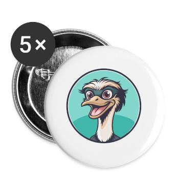 Ostrich Kawaii Cartoon Character Animal Pet Face - Buttons large 2.2''/56 mm (5-pack) - white - Front